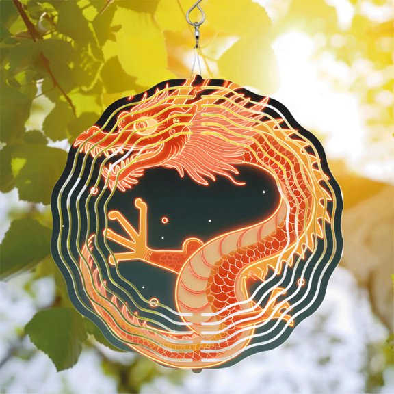 Vibrant Metal Dragon Wind Spinner - Circular Design with Intricate Scales & Motion Lines - Perfect for Yard & Garden Decor