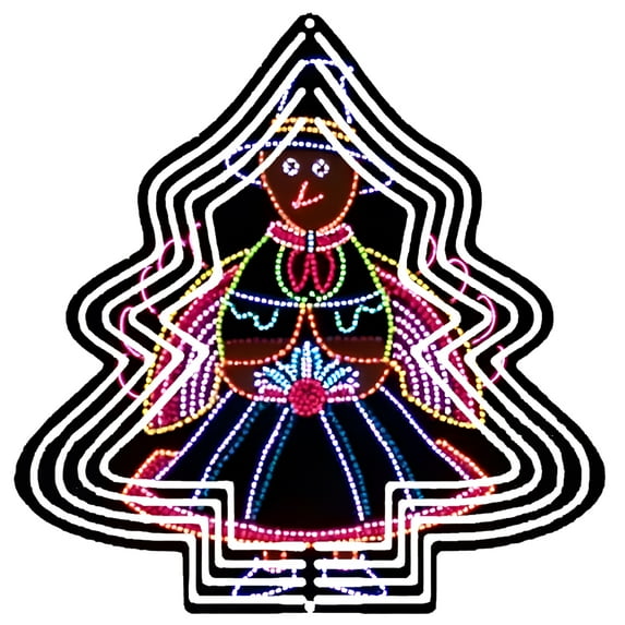 Vibrant Metal Hanging Christmas Tree Wind Spinner - Colorful Floral Patterns & Concentric Glow for Festive Yard & Garden Decor
