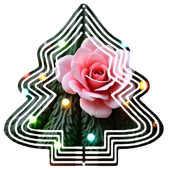 Vibrant Metal Hanging Christmas Tree Wind Spinner - Festive Garden Decoration with Colorful Lights & Green Foliage Design