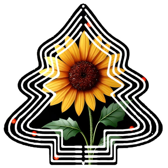 Vibrant Metal Hanging Christmas Tree Wind Spinner - Geometric Design with Sunflower Motif Festive Red Dots for Garden Decor
