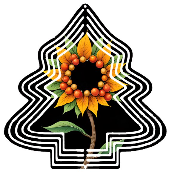 Vibrant Metal Hanging Christmas Tree Wind Spinner - Geometric Triangular Design with Sunflower Motif for Garden Decor