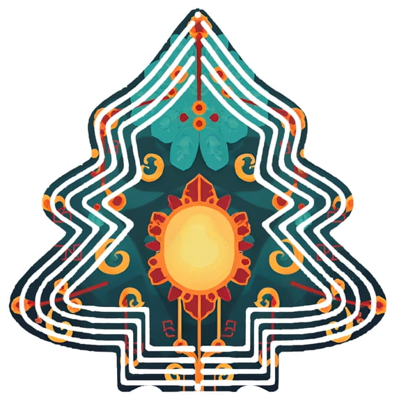 Vibrant Metal Hanging Christmas Tree Wind Spinner - Intricate Floral Patterns & Colorful Swirls for Festive Garden Decor