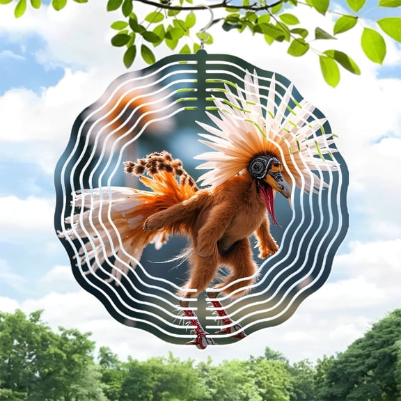 Vibrant Metal Hanging Wind Spinner - Majestic Design with Intricate Feather Patterns for Yard & Garden Decor