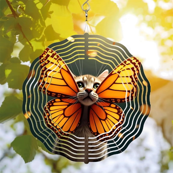 Vibrant Metal Hanging Wind Spinner with Butterfly Design - Eye - Catching Garden Decor for Yard and Outdoor Spaces