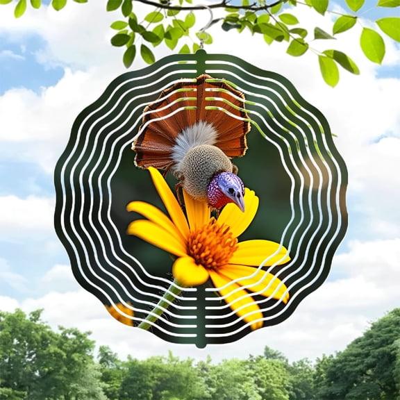 Vibrant Metal Hanging Wind Spinner with Colorful Bird & Floral Design - Stunning Yard & Garden Decor Intricate Patterns Eye - Catching
