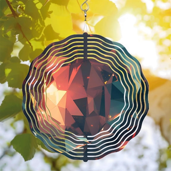 Vibrant Metal Hanging Wind Spinner with Concentric Wave Patterns & Gem - like Center - Perfect for Yard & Garden Decor