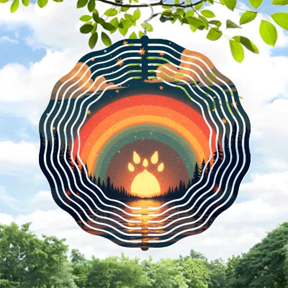 Vibrant Metal Hanging Wind Spinner with Concentric Waves & Celestial Design - Perfect for Yard & Garden Decor Dreamy Atmosphere