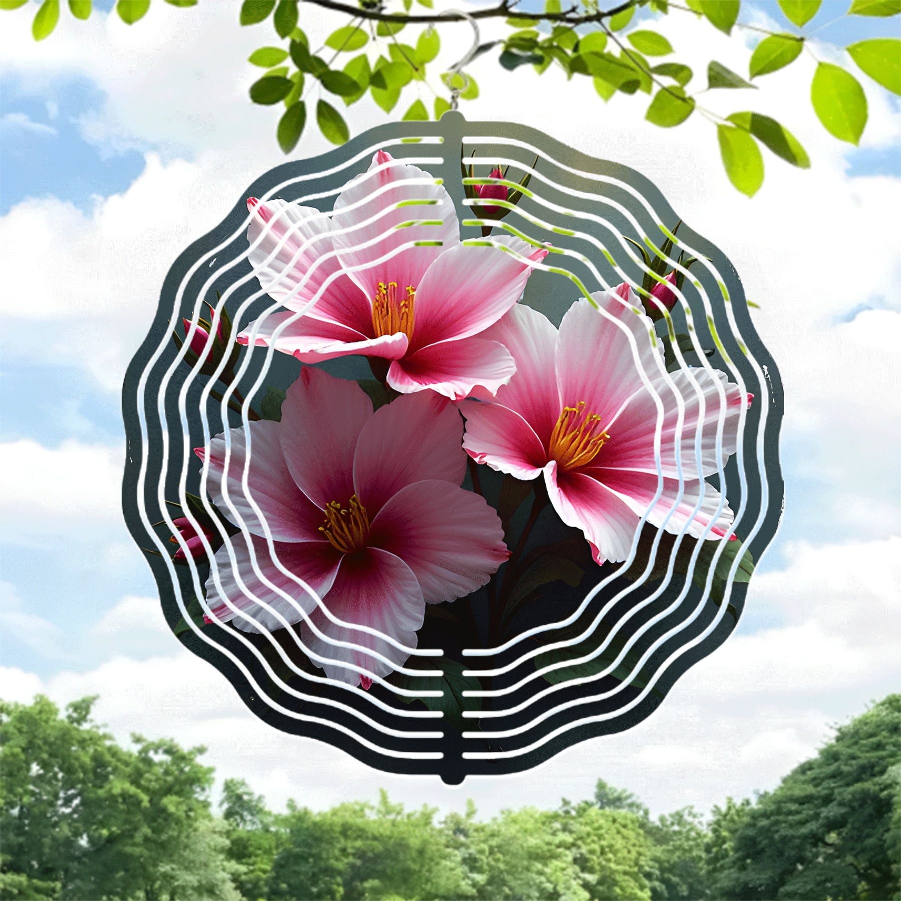 Vibrant Metal Hanging Wind Spinner with Concentric Waves & Triangular ...