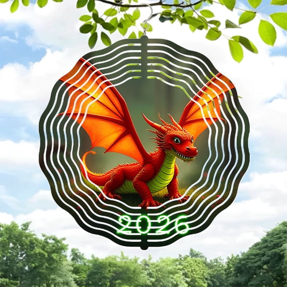 Vibrant Metal Hanging Wind Spinner with Dragon Design Concentric White Lines Perfect for Yard & Garden Decor - 2026 Edition