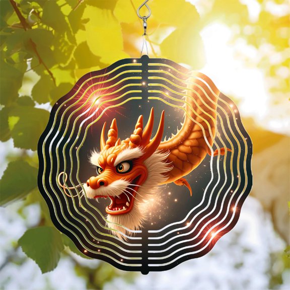 Vibrant Metal Hanging Wind Spinner with Dragon Design - Mystical Sound Wave Patterns for Yard and Garden Decor