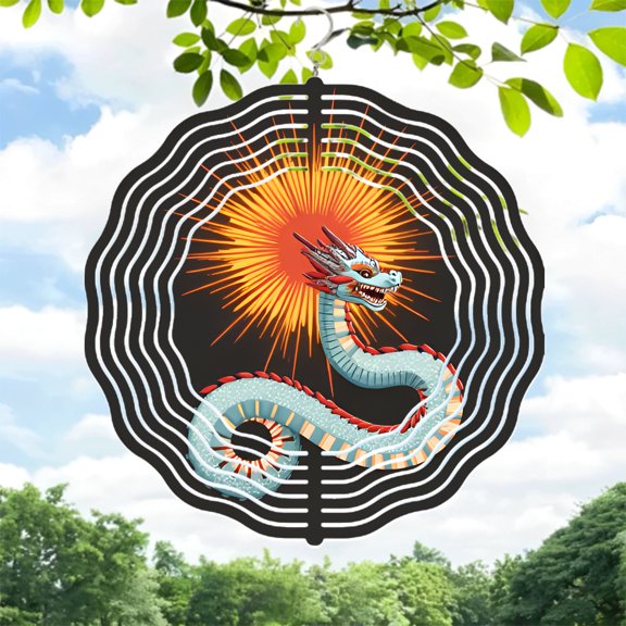 Vibrant Metal Hanging Wind Spinner with Dynamic Dragon Design & Radiant Perfect for Yard & Garden Decor
