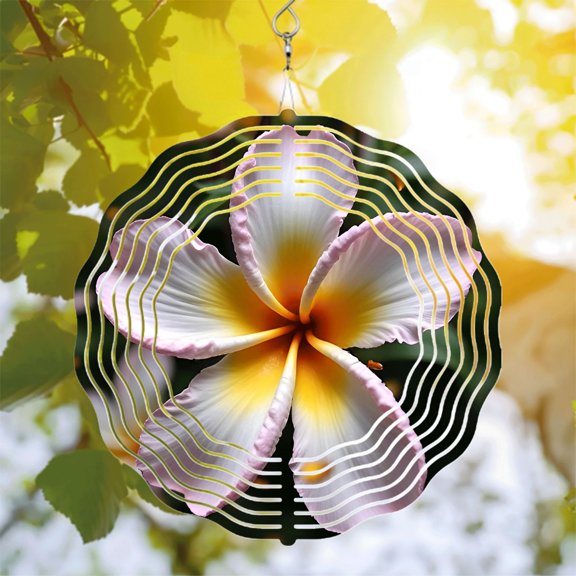 Vibrant Metal Hanging Wind Spinner with Five Petal Flower Design & Concentric Ripple Pattern - Perfect for Yard & Garden Decor