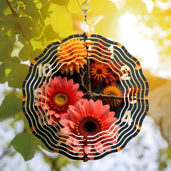 Vibrant Metal Hanging Wind Spinner with Floral Design & Clock Face Pattern - Perfect for Yard & Garden Decor 12 & 4 Numbers