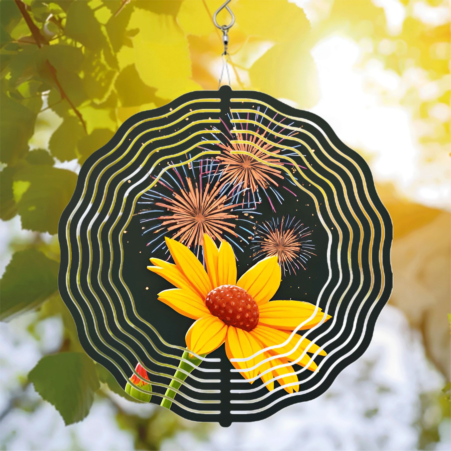 Vibrant Metal Hanging Wind Spinner with Flower Design - Colorful Petals ...