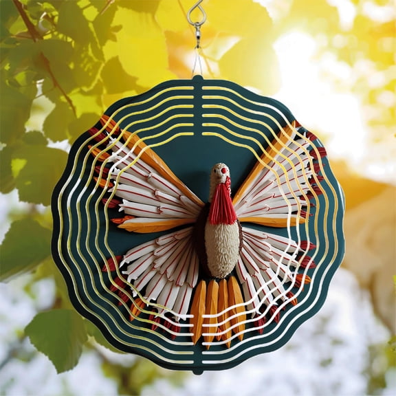 Vibrant Metal Hanging Wind Spinner with Intricate Bird Design & Concentric Patterns - Perfect for Yard & Garden Decor