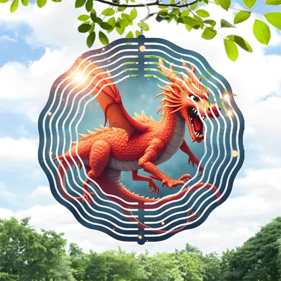Vibrant Metal Hanging Wind Spinner with Intricate Dragon Design & Energy Waves - Perfect for Yard & Garden Decor