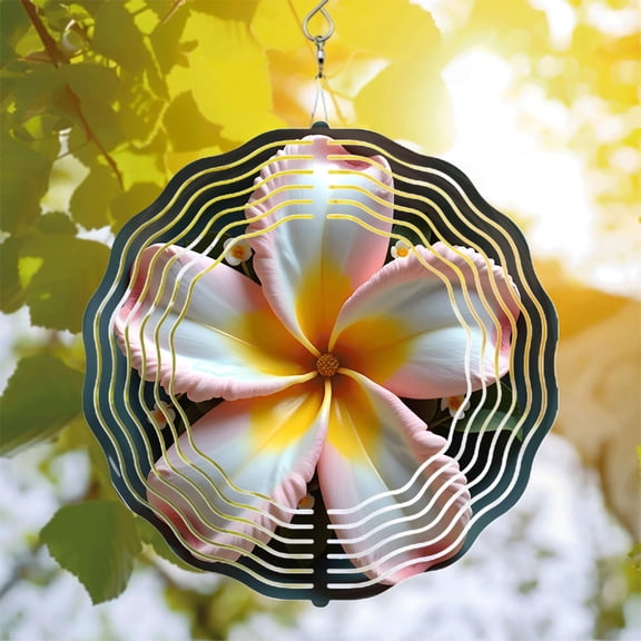 Vibrant Metal Hanging Wind Spinner with Pink & Yellow Flower Design Dynamic Ripple Effect Perfect for Yard & Garden Decor