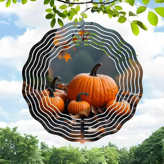 Vibrant Metal Hanging Wind Spinner with Pumpkin & Autumn Leaf Design - Perfect for Yard & Garden Decor Captivating Fall Aesthetic