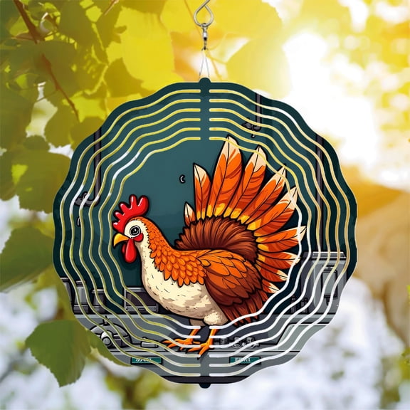 Vibrant Metal Hanging Wind Spinner with Rooster Design & Sound Wave Pattern - Perfect for Yard & Garden Decor
