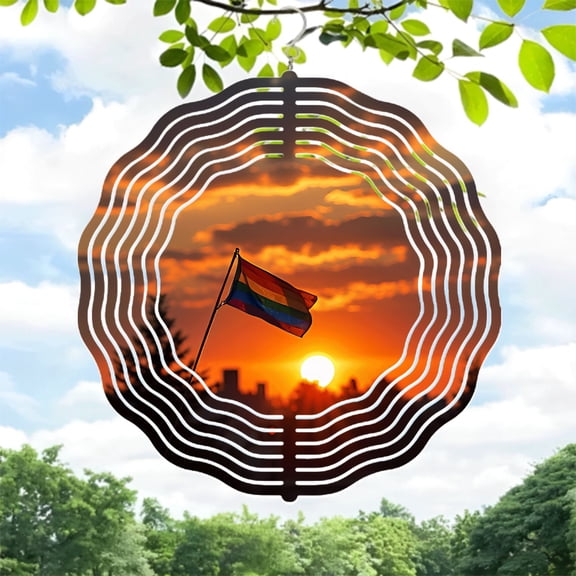 Vibrant Metal Hanging Wind Spinner with Sound Wave Design - Colorful Garden Wind Chime for Yard Decor Symbolizing Pride