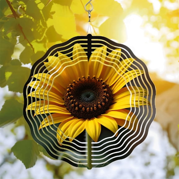 Vibrant Metal Hanging Wind Spinner with Sunflower Design & Ripple Pattern - Beautiful Wind Chime for Yard & Garden Decor