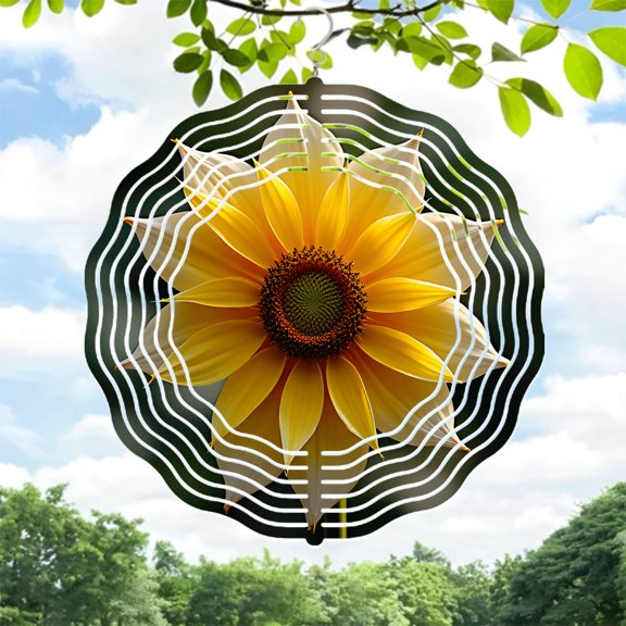Vibrant Metal Hanging Wind Spinner with Sunflower Design & Ripple Pattern - Perfect for Yard & Garden Decor Dynamic Aesthetic