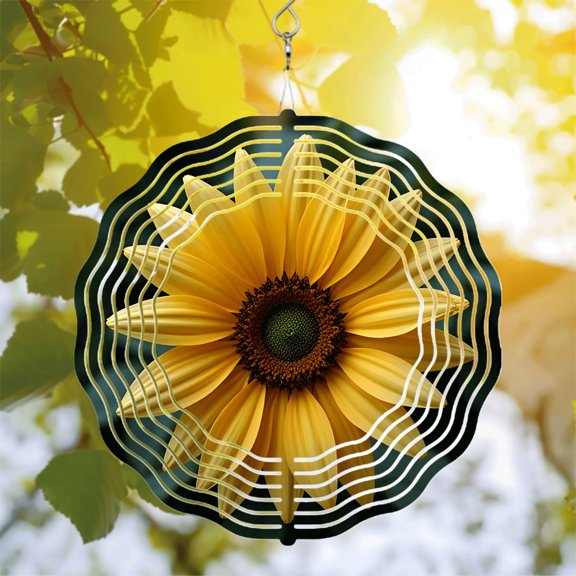 Vibrant Metal Hanging Wind Spinner with Sunflower Design & Ripple Pattern - Perfect for Yard & Garden Decor Eye - Catching & Unique
