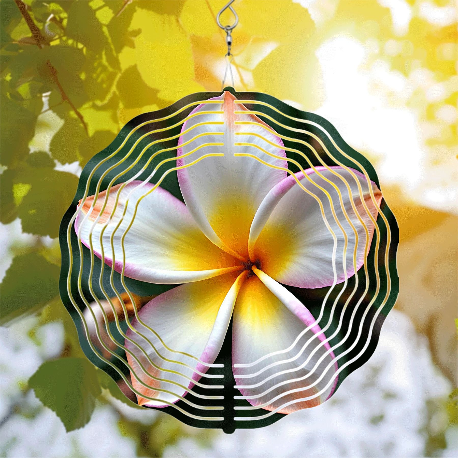 Vibrant Metal Hanging Wind Spinner with Symmetrical Flower Design in ...