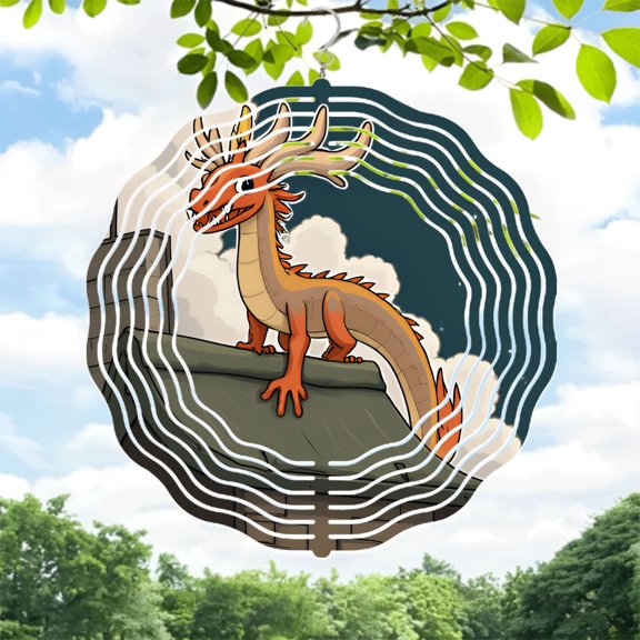 Vibrant Metal Hanging Wind Spinner with Unique Dragon Design - Eye - Catching Garden Decor for Yard and Outdoor Spaces