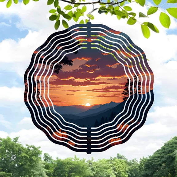 Vibrant Metal Hanging Wind Spinners & Chimes - Abstract Concentric Design for Serene Yard & Garden Decor Perfect Sunset Vibes