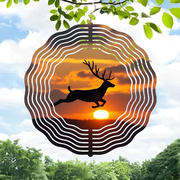 Vibrant Metal Hanging Wind Spinners & Chimes - Artistic Deer Silhouette with Concentric Ripple Patterns for Yard & Garden Decor