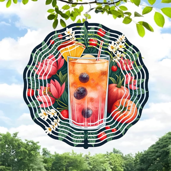 Vibrant Metal Hanging Wind Spinners & Chimes - Artistic Floral & Fruit Design for Yard & Garden Decor Tropical Atmosphere