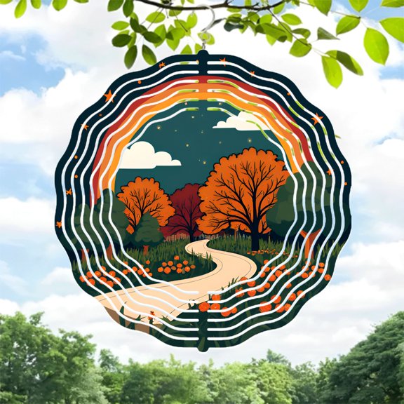 Vibrant Metal Hanging Wind Spinners & Chimes - Autumn Garden Decor with Colorful Patterns Perfect for Yard & Outdoor Serenity