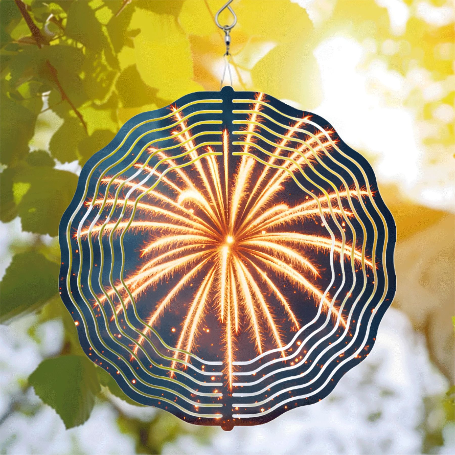Vibrant Metal Hanging Wind Spinners & Chimes - Circular Fireworks ...