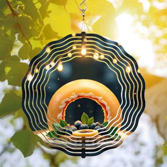 Vibrant Metal Hanging Wind Spinners & Chimes - Circular Fruit Design with Tunnel Effect Perfect for Yard & Garden Decor