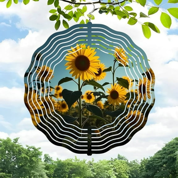 Vibrant Metal Hanging Wind Spinners & Chimes - Circular Portal Design with Sunflower Motif for Yard & Garden Decor