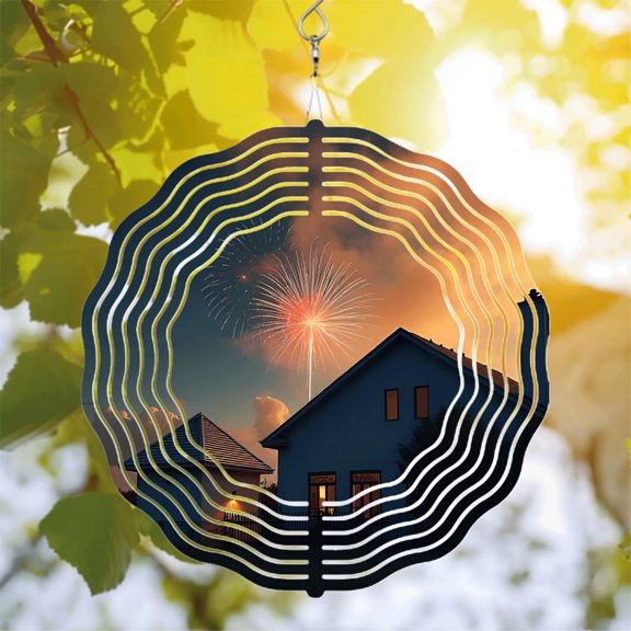 Vibrant Metal Hanging Wind Spinners & Chimes - Circular Wave Design for Serene Yard & Garden Decor Perfect for Festive Evenings