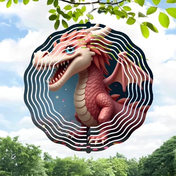 Vibrant Metal Hanging Wind Spinners & Chimes - Colorful Design for Magical Yard & Garden Decor Playful Dragon Theme