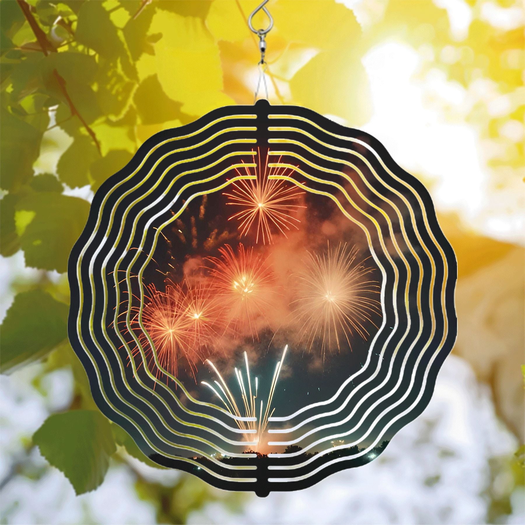 Vibrant Metal Hanging Wind Spinners & Chimes - Concentric Wave Design ...