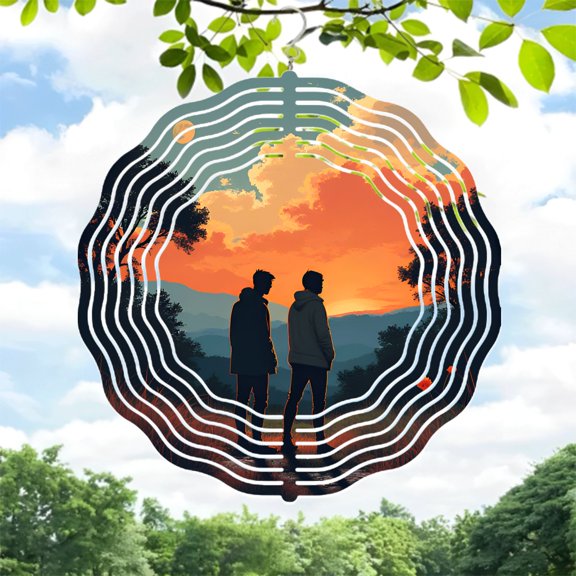 Vibrant Metal Hanging Wind Spinners & Chimes - Dynamic Sound Wave Design for Yard & Garden Decor Serene Sunset Vibes