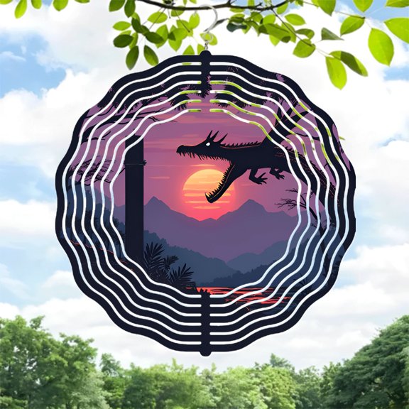 Vibrant Metal Hanging Wind Spinners & Chimes - Dynamic Sound Wave Design for Yard & Garden Decor Stunning Sunset Silhouette