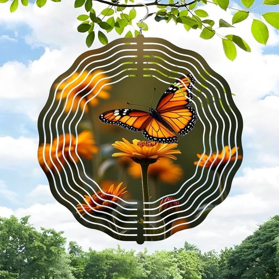 Vibrant Metal Hanging Wind Spinners & Chimes - Intricate Butterfly & Flower Design Perfect for Yard & Garden Decor