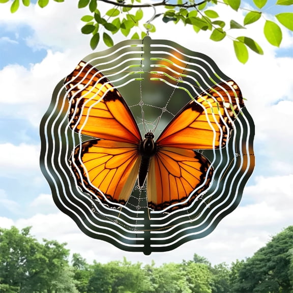 Vibrant Metal Hanging Wind Spinners & Chimes - Intricate Butterfly & Web Design for Stunning Yard & Garden Decor