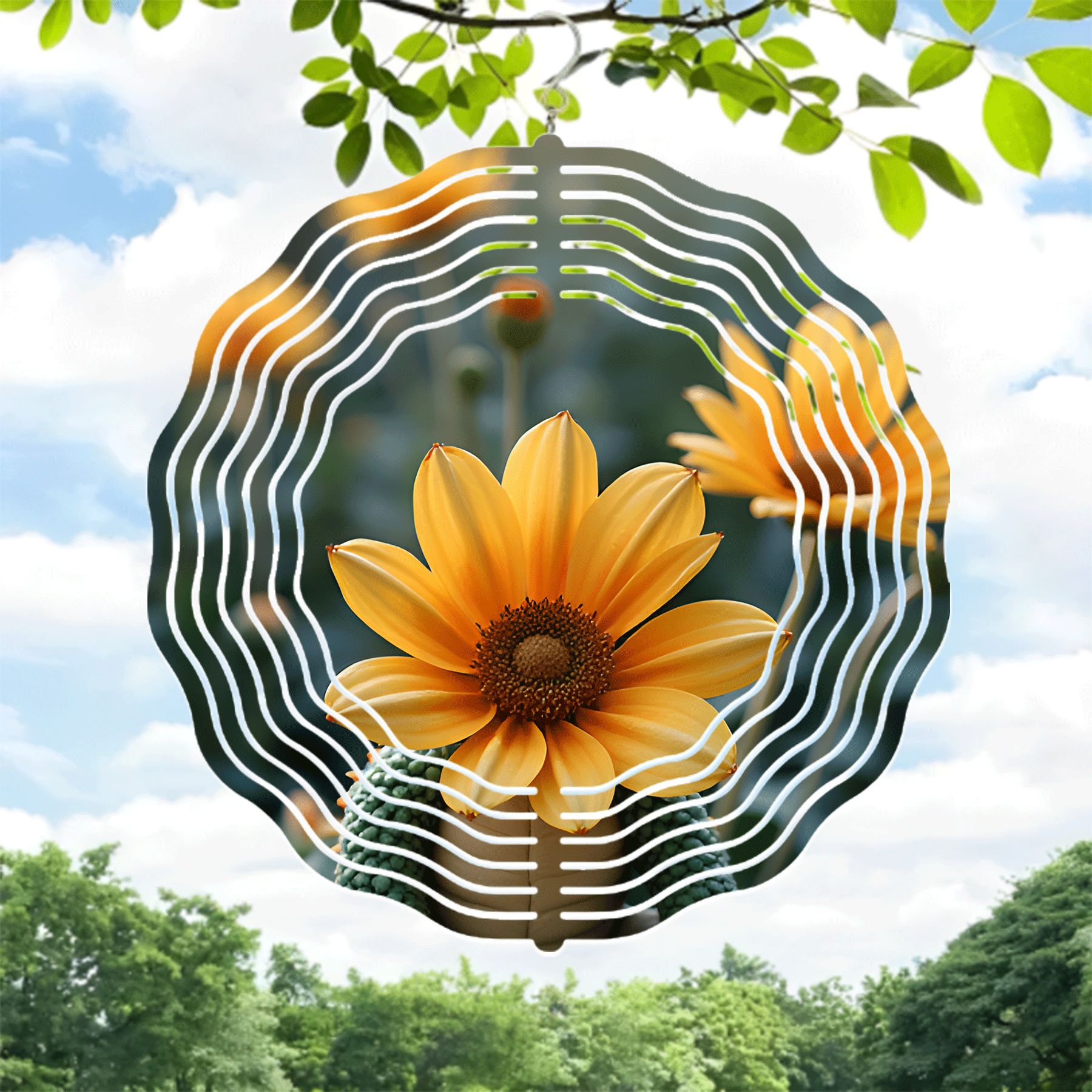 Vibrant Metal Hanging Wind Spinners & Chimes - Intricate Circular ... - Textured Center Private Design