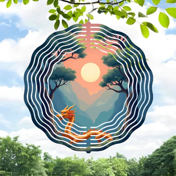 Vibrant Metal Hanging Wind Spinners & Chimes - Intricate Dragon Design for Enchanting Yard & Garden Decor Perfect for Tranquil Spaces