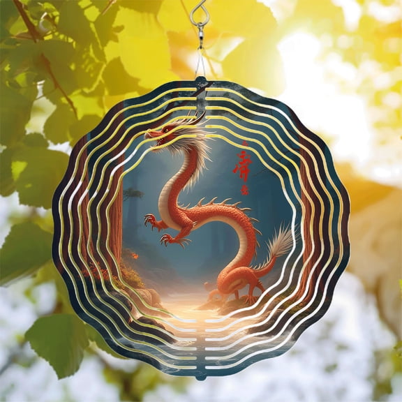 Vibrant Metal Hanging Wind Spinners & Chimes - Intricate Dragon Design for Yard & Garden Decor Perfect for Serenity & Style