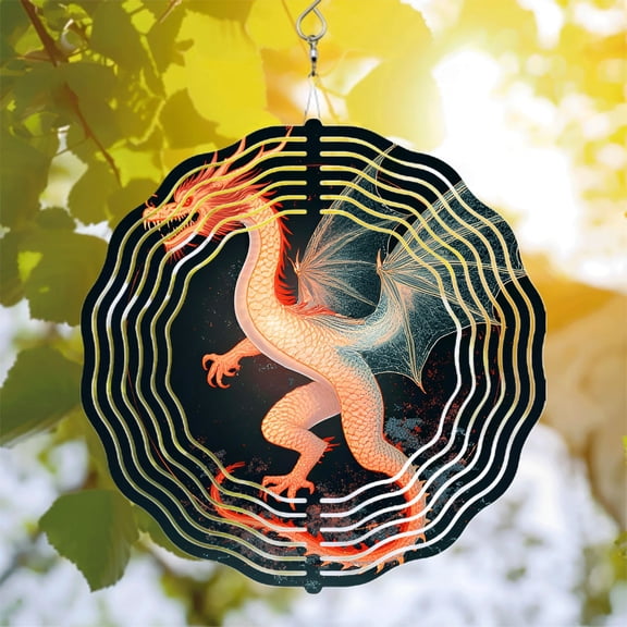 Vibrant Metal Hanging Wind Spinners & Chimes - Intricate Dragon Design with Flowing Patterns for Stunning Yard & Garden Decor