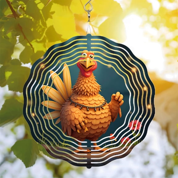 Vibrant Metal Hanging Wind Spinners & Chimes for Yard & Garden - Cheerful Chicken Design with Colorful Floral Patterns