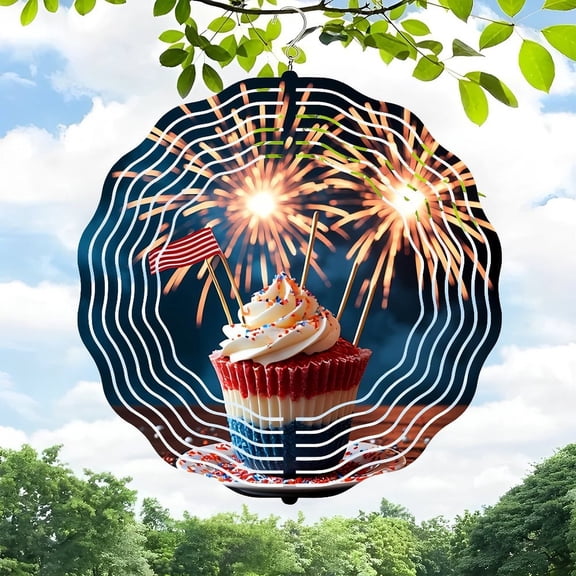 Vibrant Metal Hanging Wind Spinners & Chimes for Yard & Garden - Concentric Wave Pattern Design Perfect for Patriotic Decor