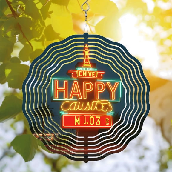 Vibrant Metal Hanging Wind Spinners & Chimes for Yard & Garden - Stylish Lighthouse Design with Circular Patterns M1 - 03 D2 - 01